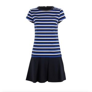 Michael Kors blue and white striped flared dress